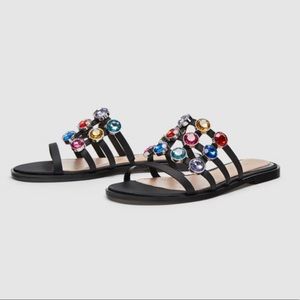 Zara multi color slide sandals bejeweled stones 8